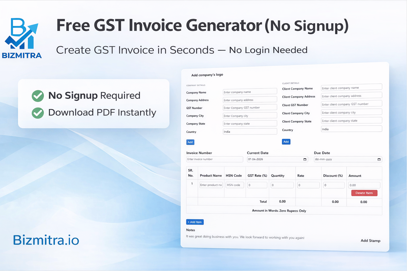 Free GST Invoice Generator without Login