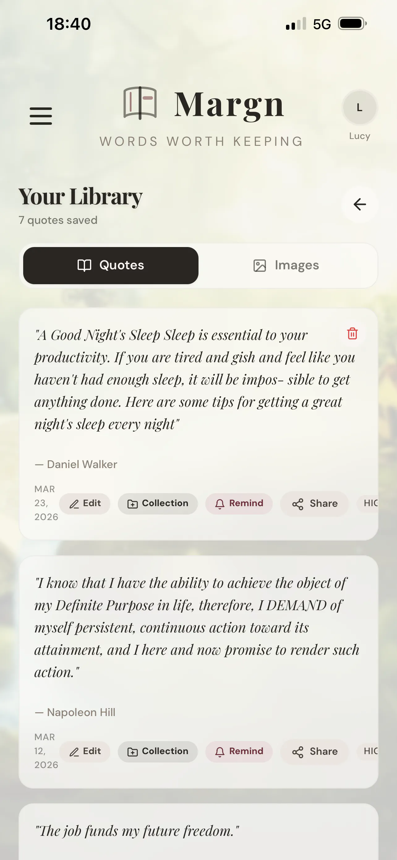 Margn; Quote Journal 제품 배너