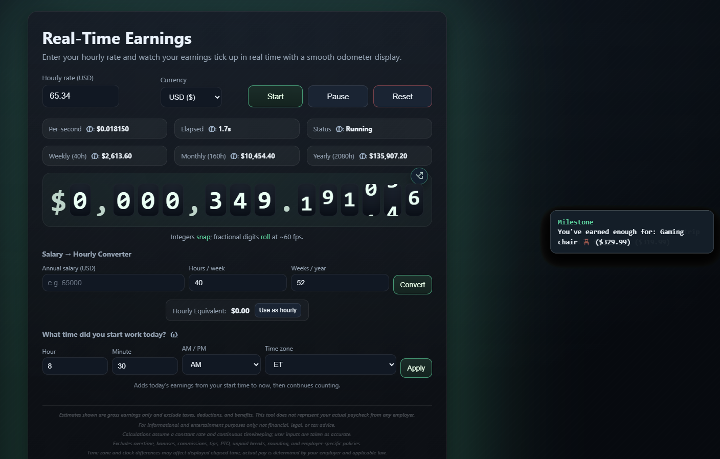 Real Time Earnings Calculator gallery image
