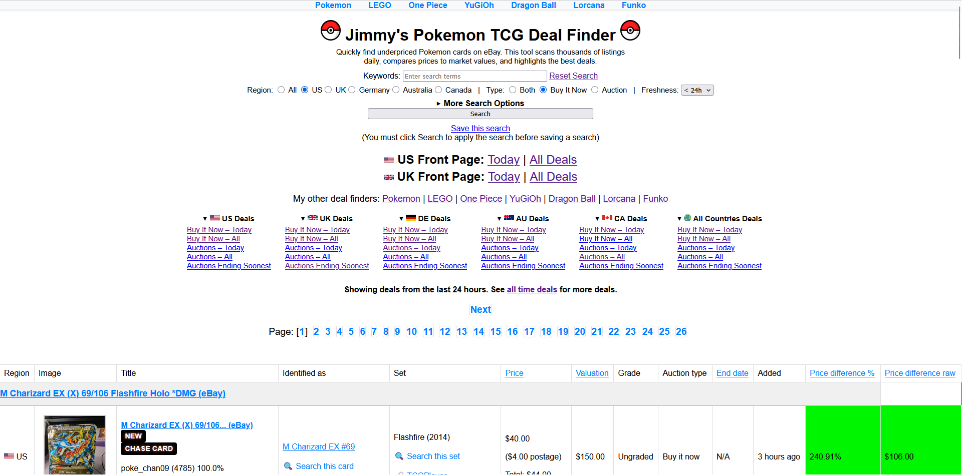 Jimmy's Pokemon Deal Finder - Main product screenshot demonstrating key features and user interface