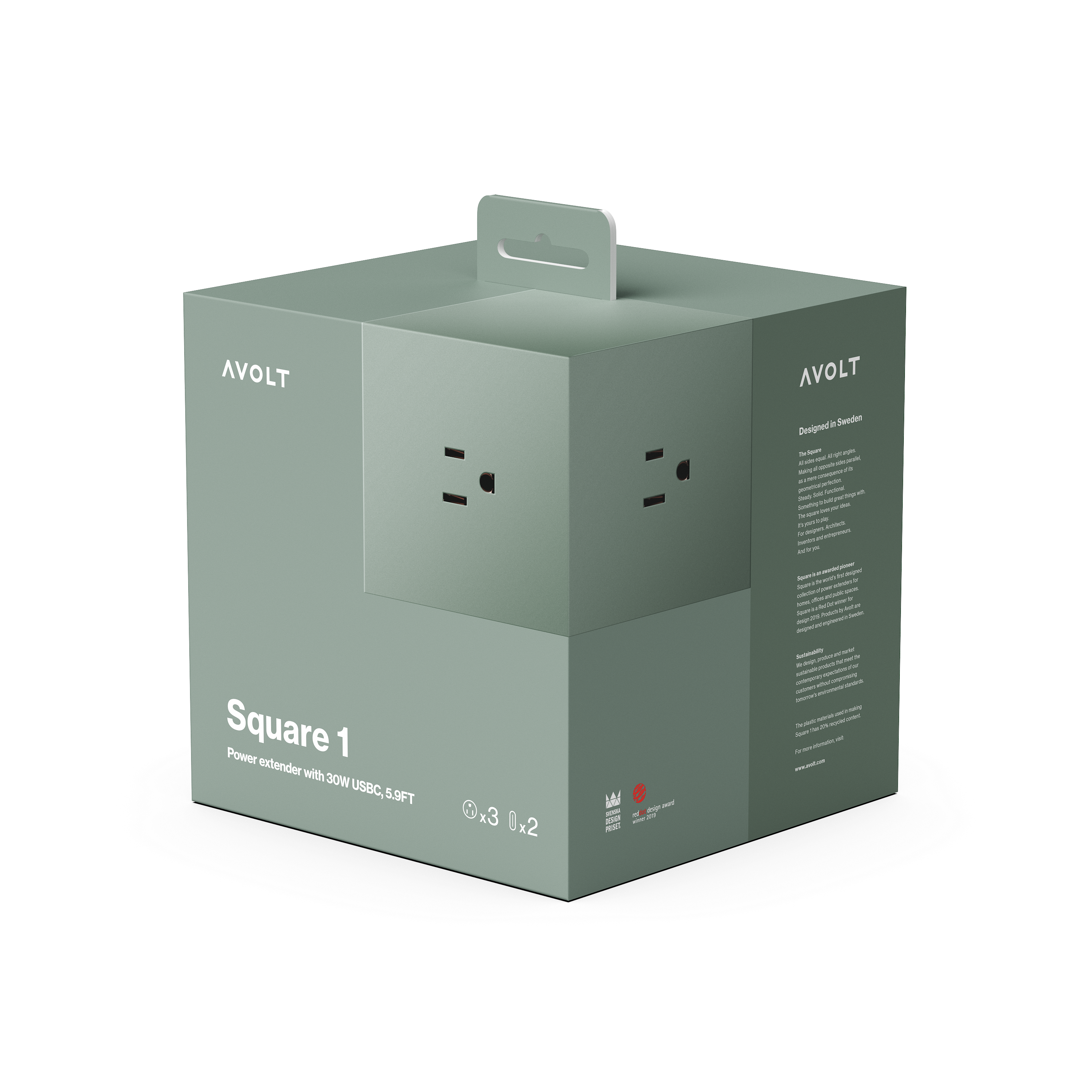 Square 1 Oak Green Extension Cord USB-C gallery image