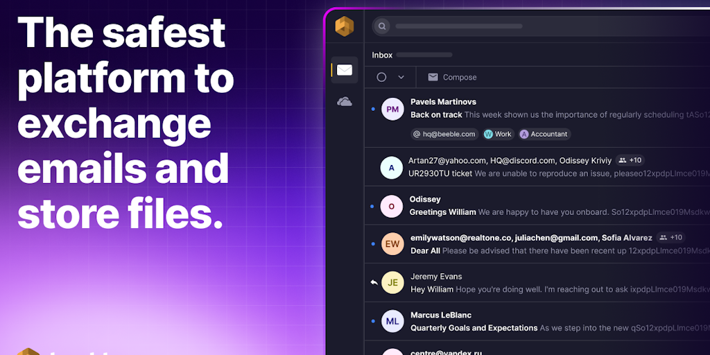 Beeble - The safest platform to exchange emails and store files