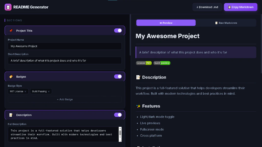 Free GitHub README Generator