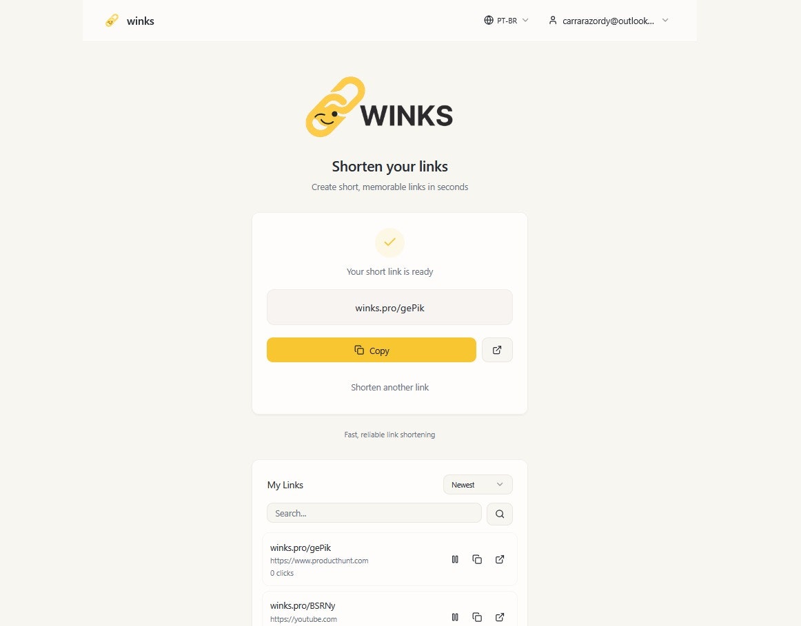 Winks URL Shortener - Screenshot 2 showing product features and functionality