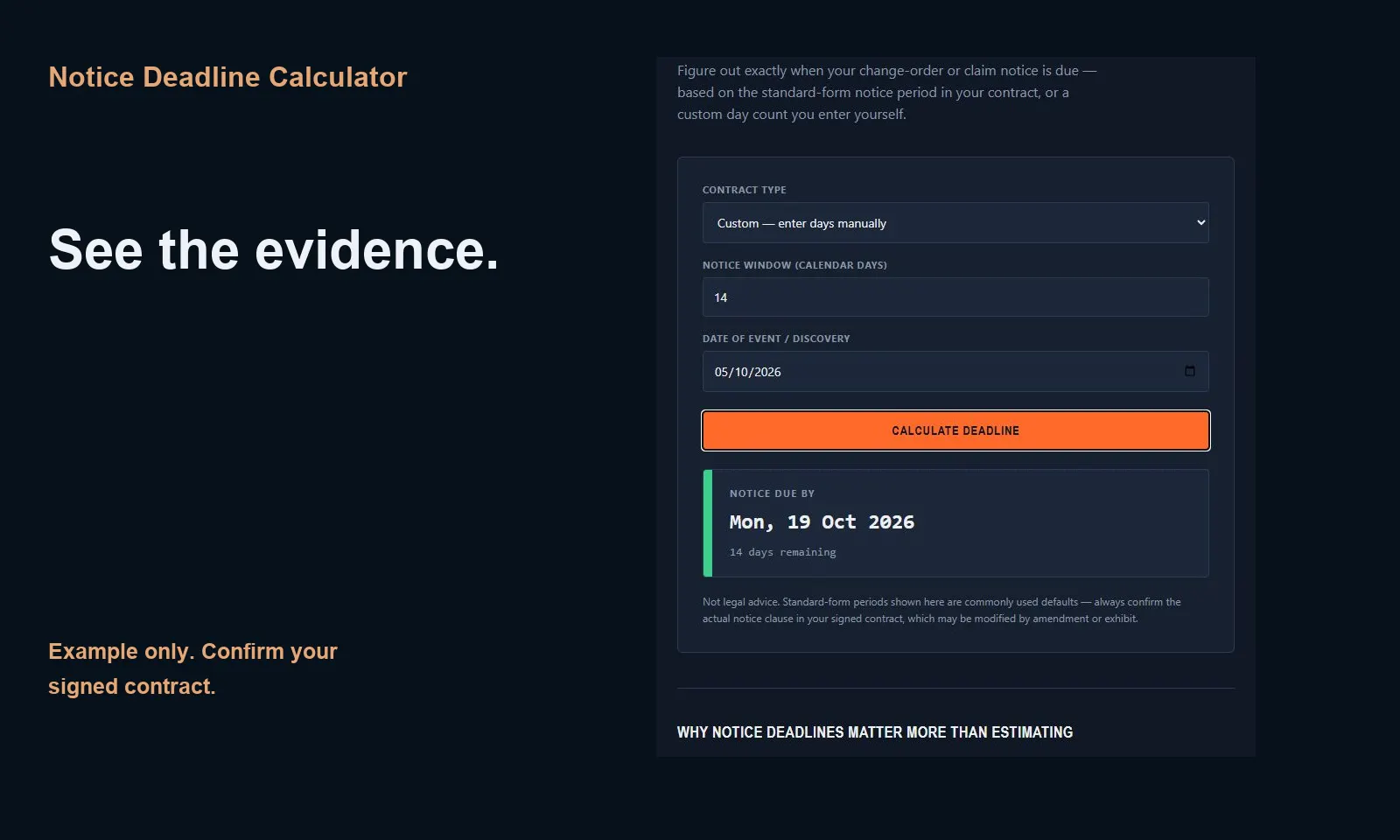 ScopeLedger Notice Deadline Calculator gallery image