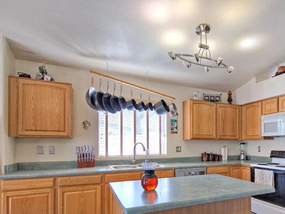 Pine And Stainless Steel Hanging Pot Rack gallery image