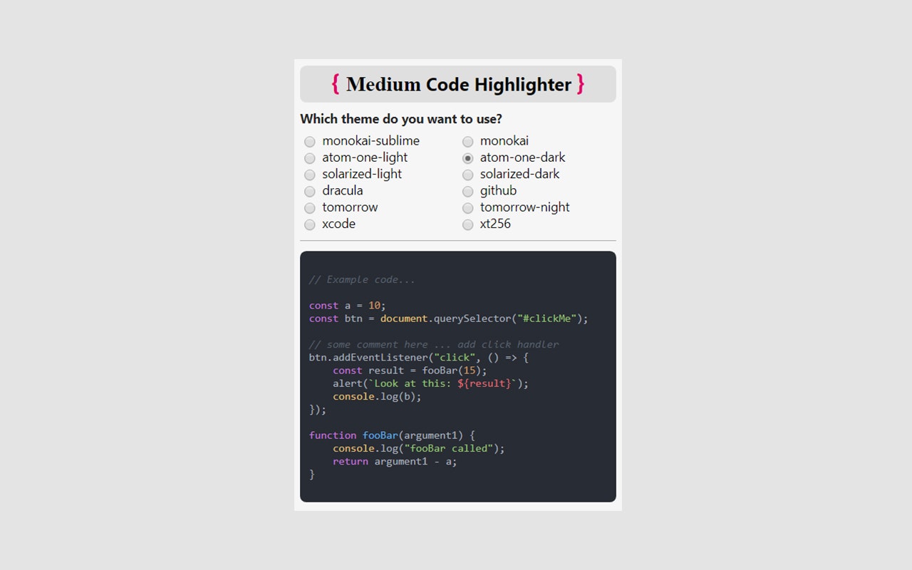 Medium Code Highlighter gallery image