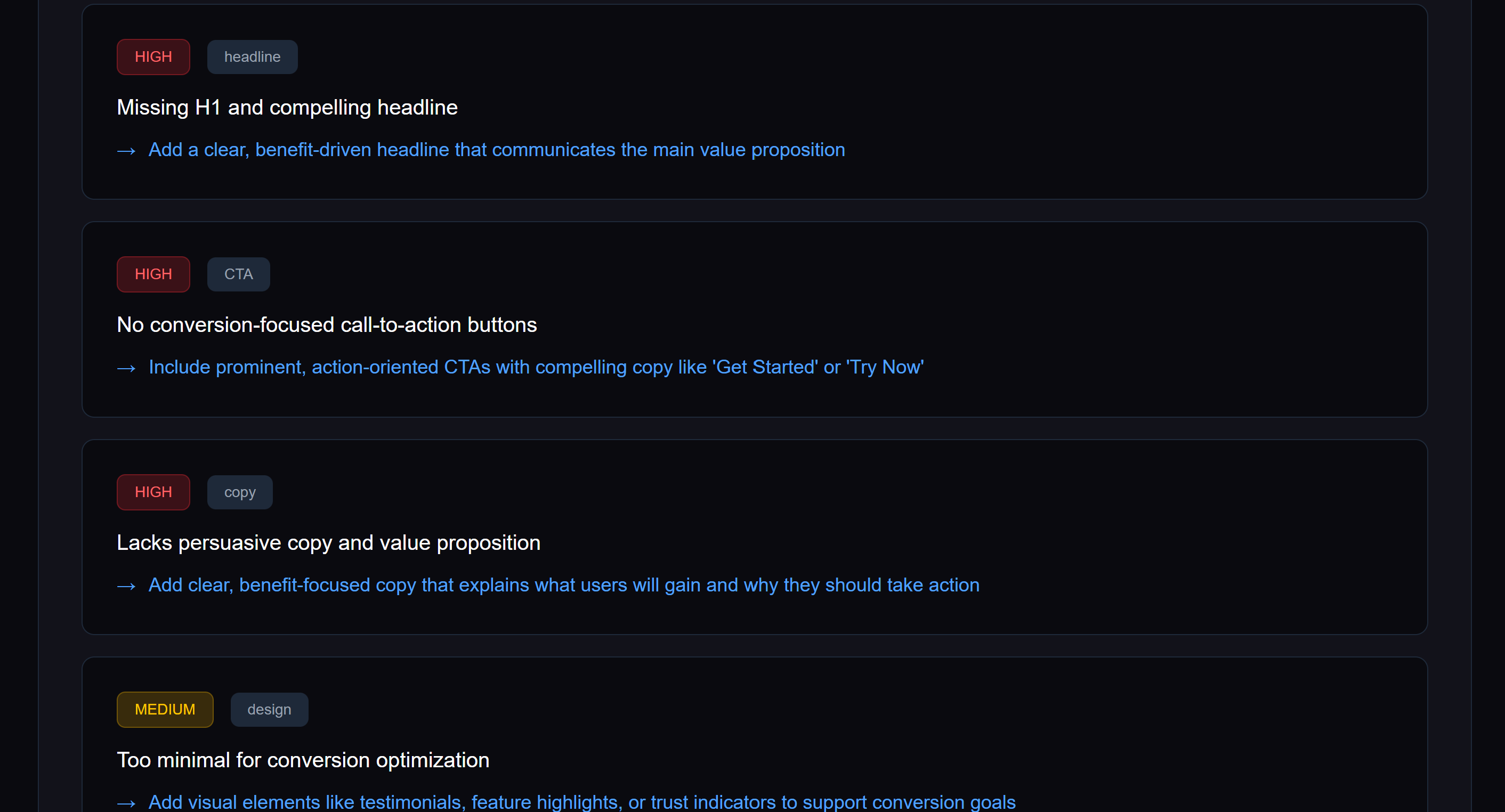 Landing Page Critic - Screenshot 4 showing product features and functionality