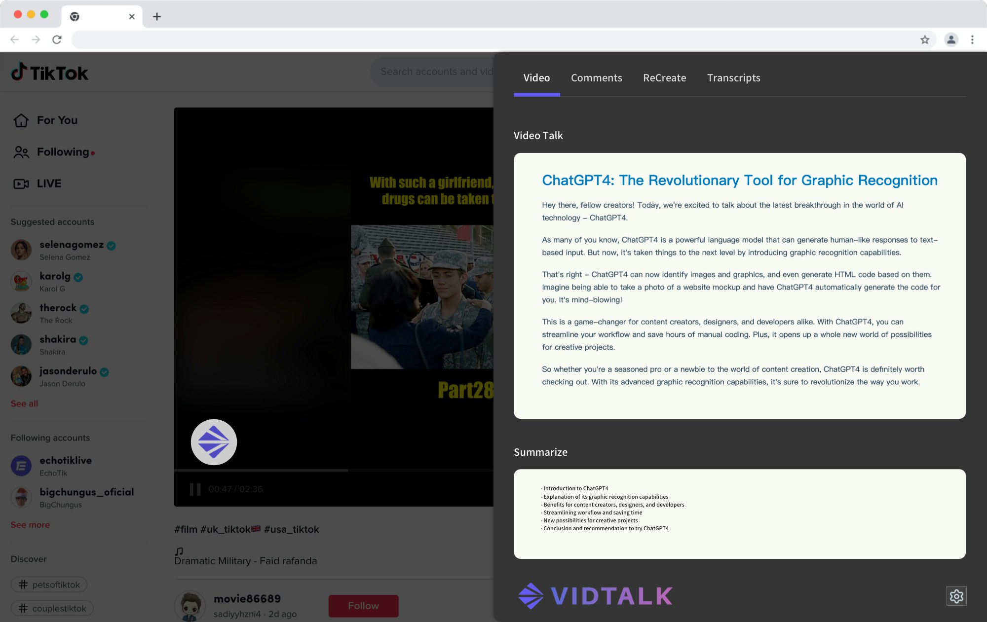 vidtalk ai - “從視頻中提取整潔的文字，供忙碌的人閱讀。 media 1
