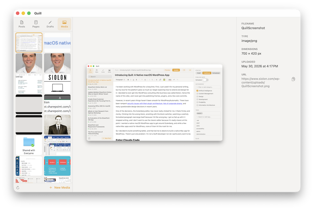 Quill — Native WordPress App for macOS gallery image