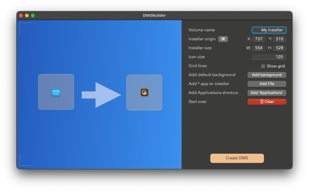 DMGBuilder - MacOS -Anwendung zum Erstellen von DMG Installer für Ihre Mac -App Medien 2