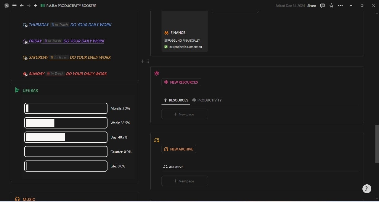 P.A.R.A productivity dashboard  gallery image