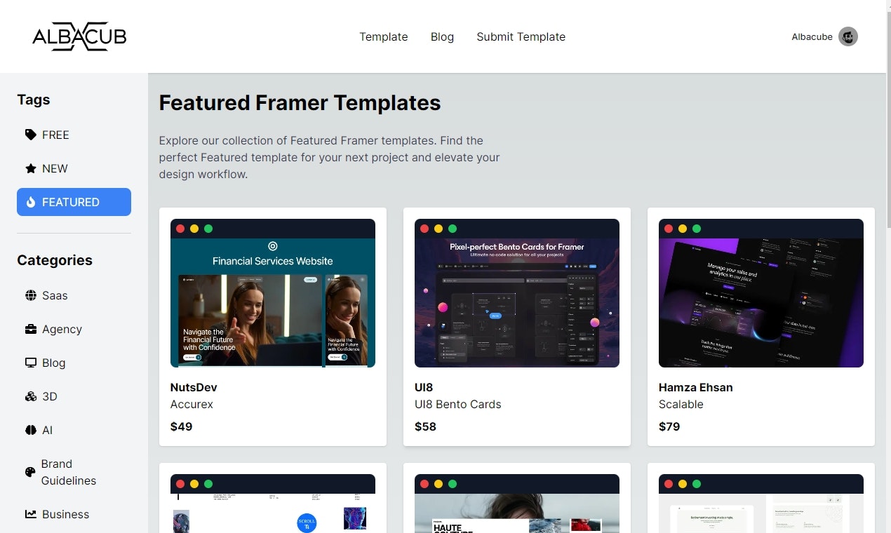 Framer -sjabloonbibliotheek |Albacub media 1