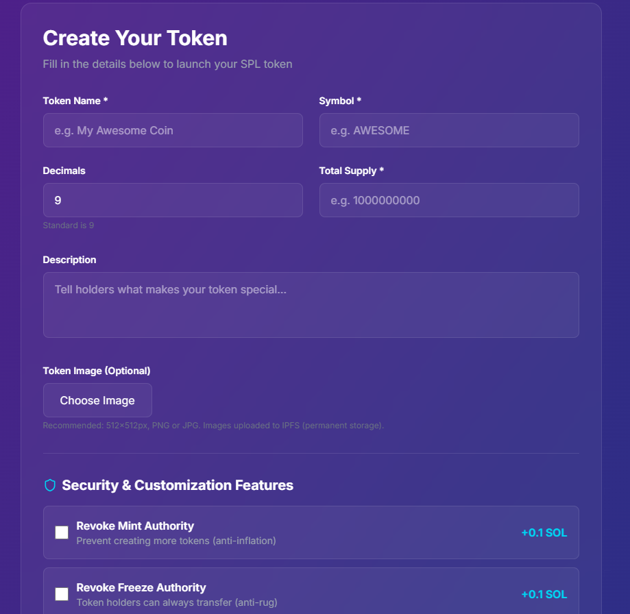 Mintana - Create your own Solana token - Screenshot 3 showing product features and functionality