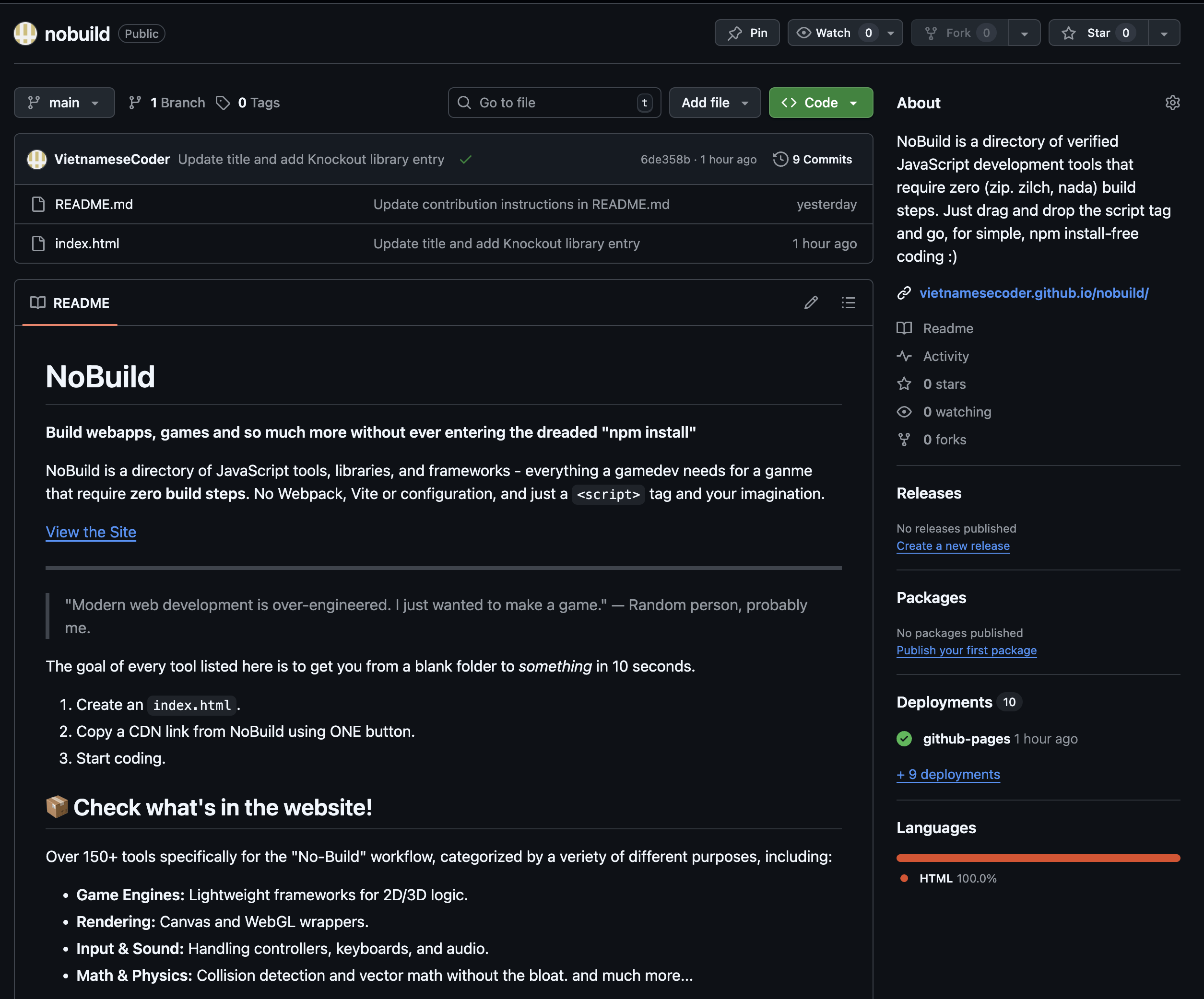NoBuild — Zero Build JS tools directory gallery image