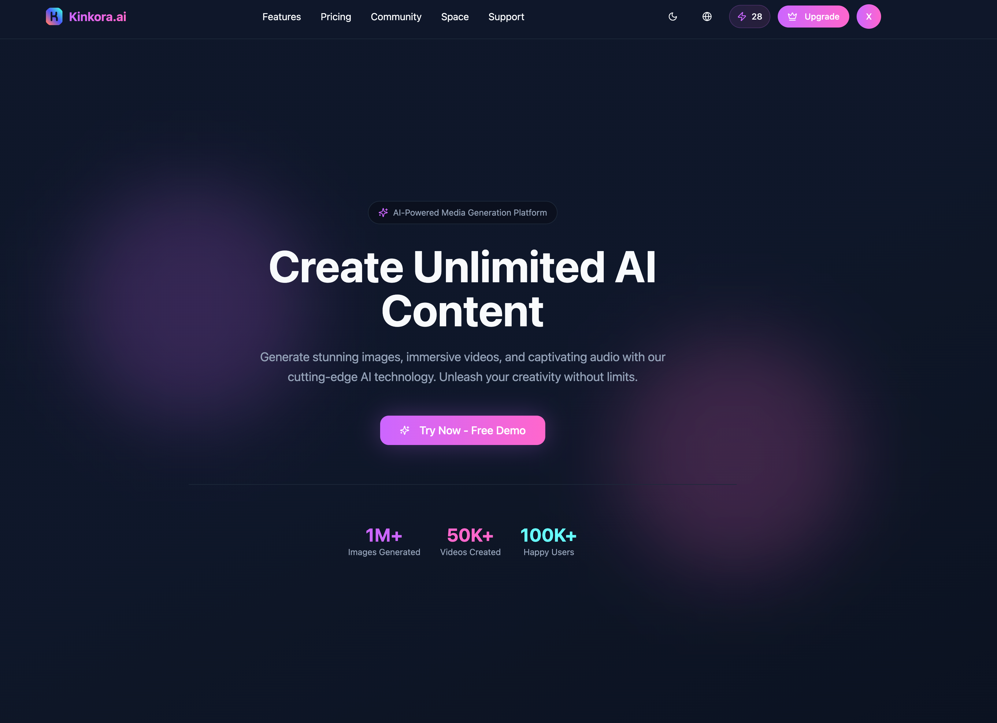 Kinkora.AI - Main screenshot showing features and interface