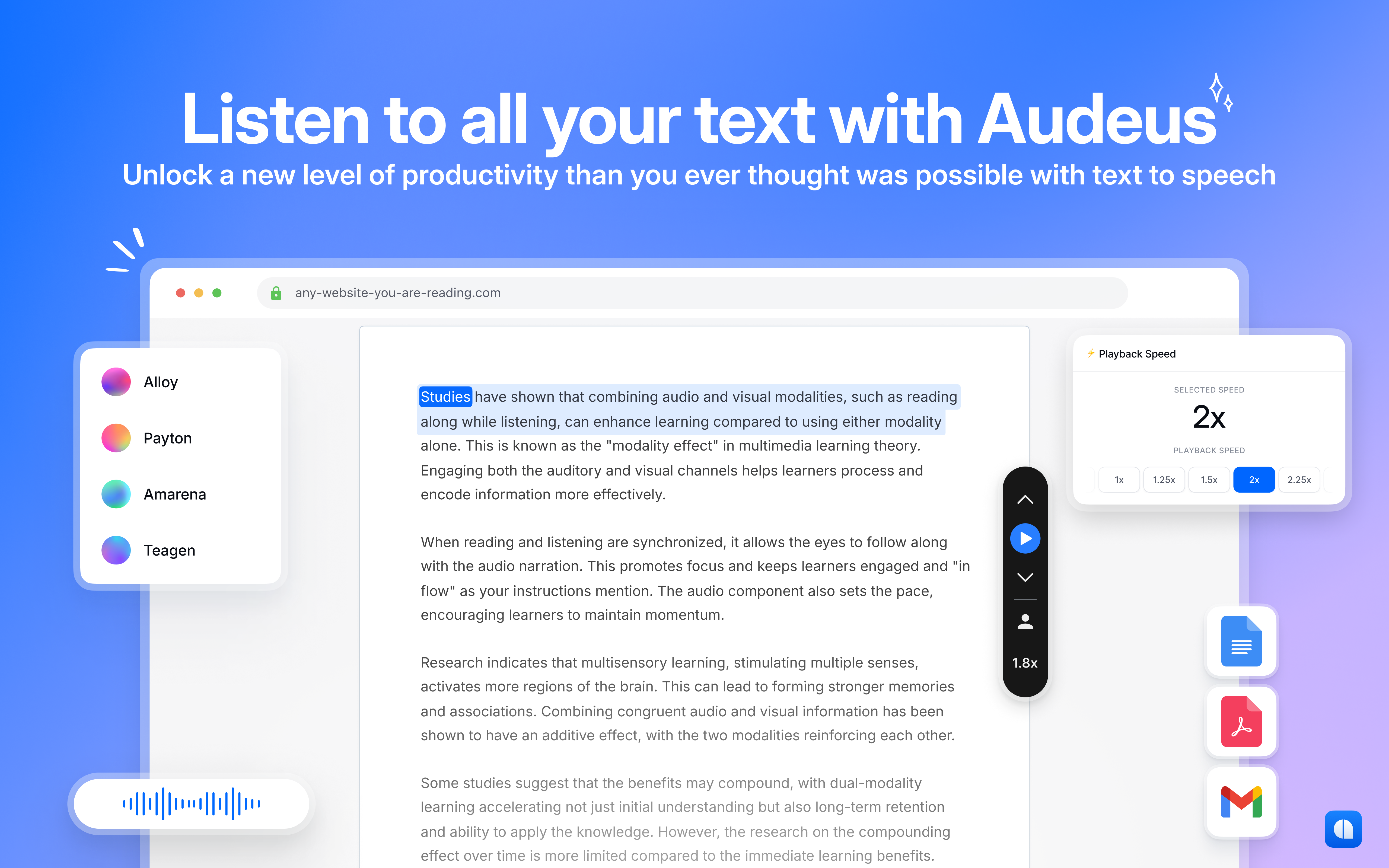 startuptile Audeus-Read Aloud PDFs GDocs Email & More 