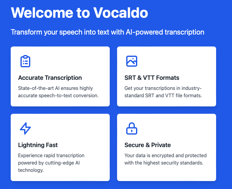 startuptile Vocaldo AI-Trabscribe and export to VTT and SRT for FREE