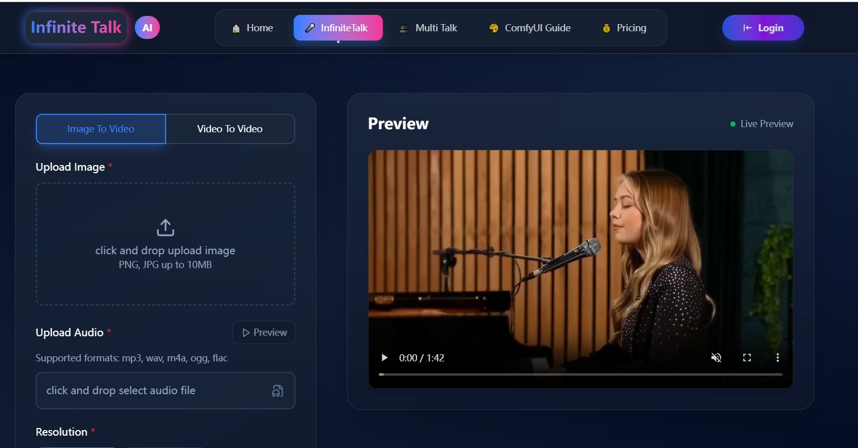 InfiniteTalk AI - Audio-Driven Video - Screenshot 2 showing product features and functionality