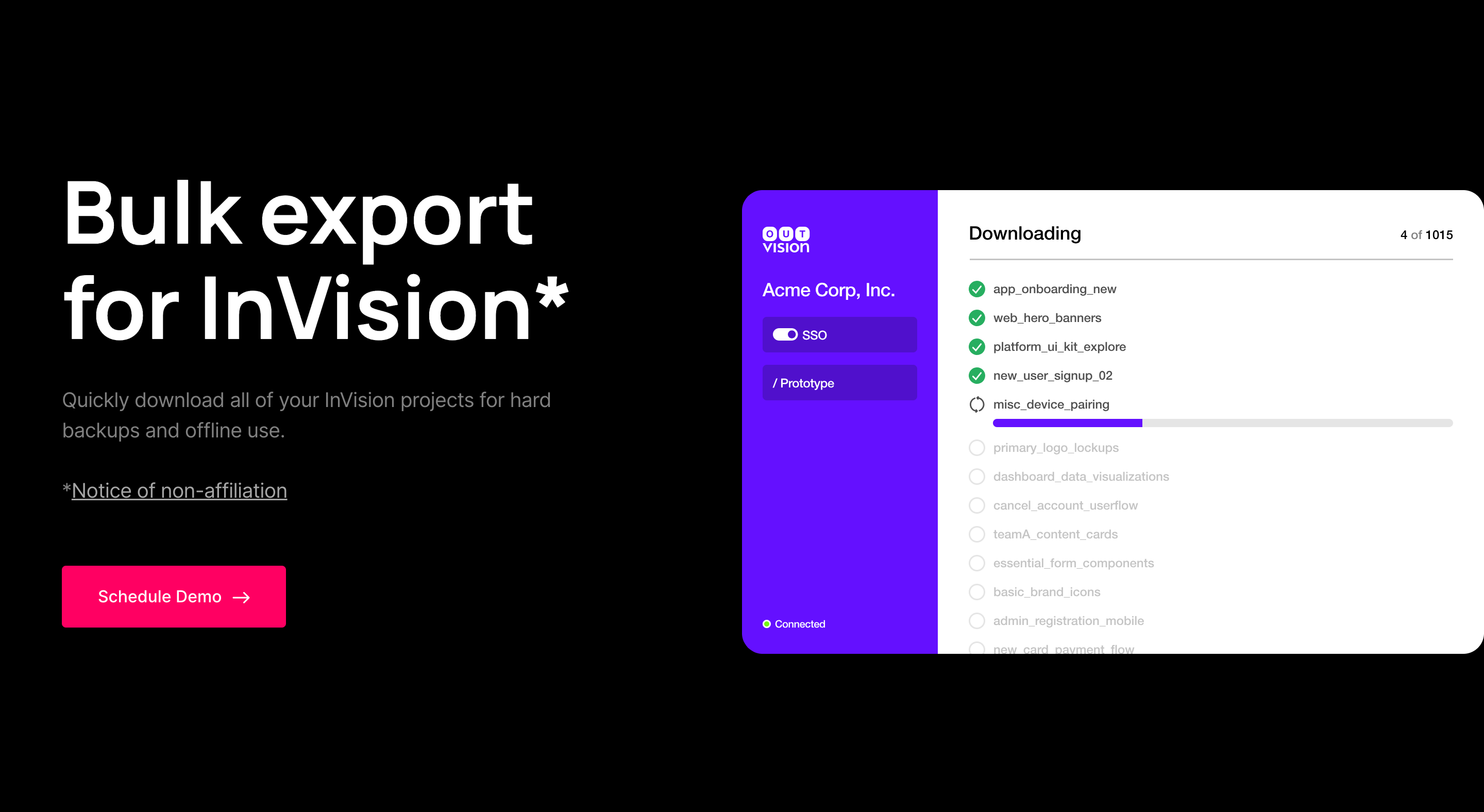 startuptile OutVision-Bulk export for InVision