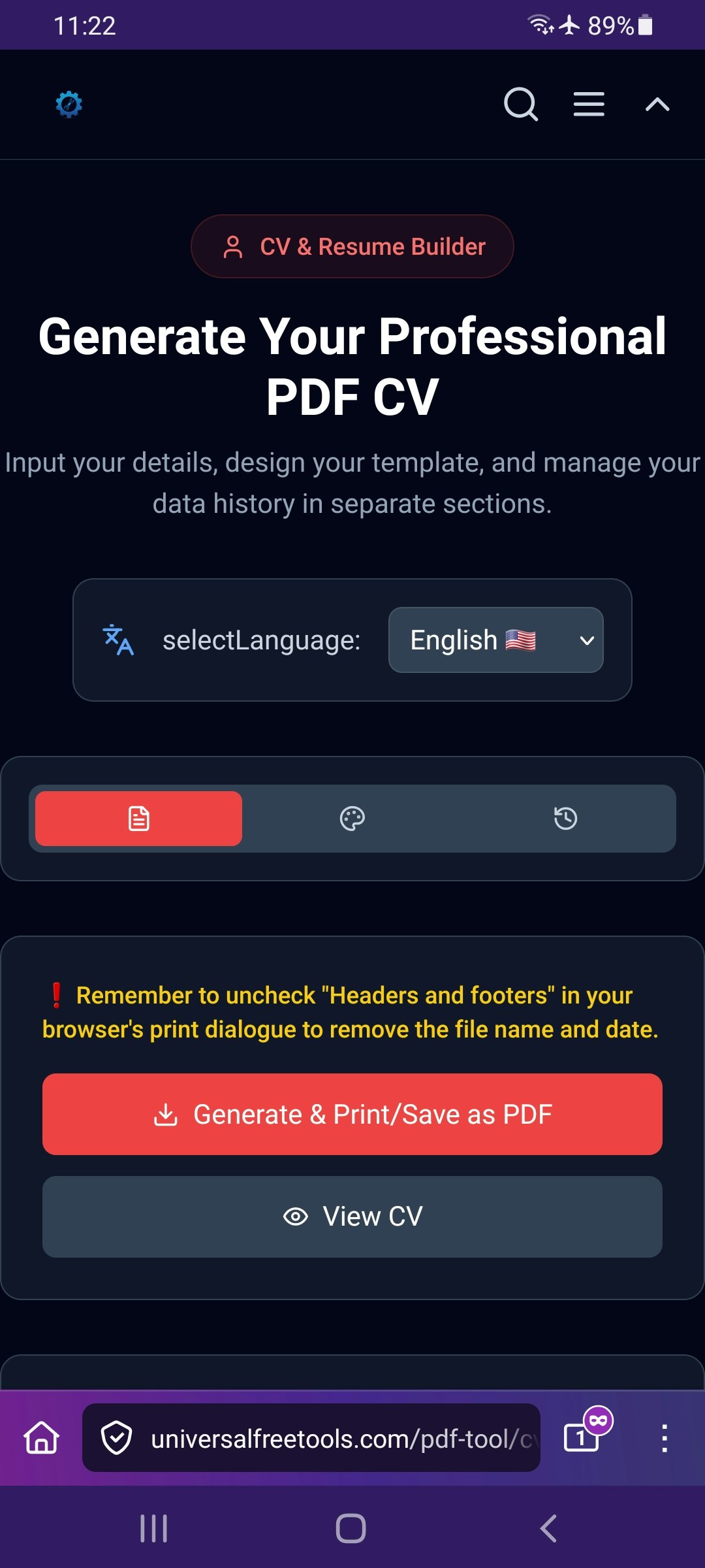 Professional PDF CV - Main product screenshot demonstrating key features and user interface