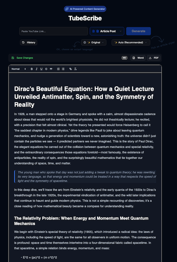 TubeScribe - Screenshot 2 showing product features and functionality