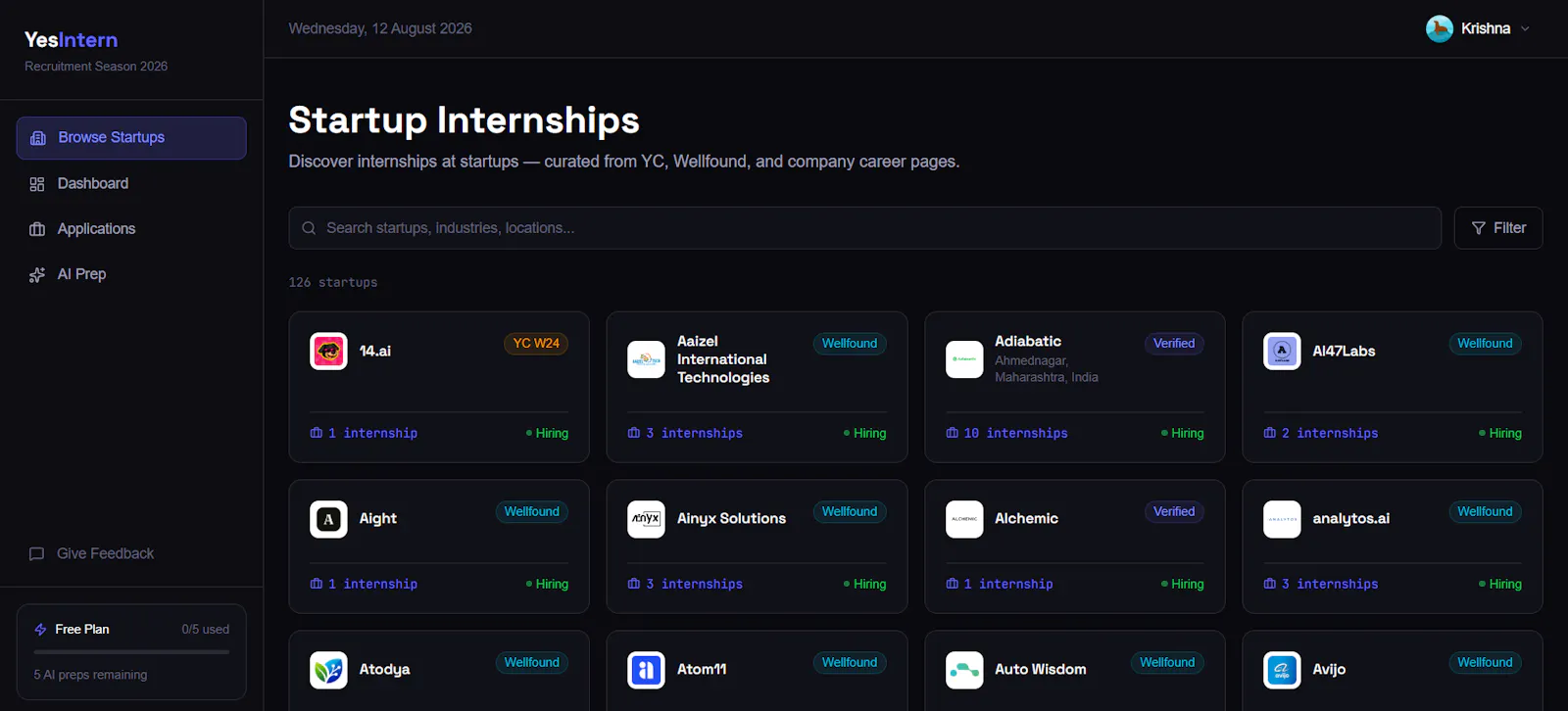 YesIntern — Discover Startup Internships screenshot 2