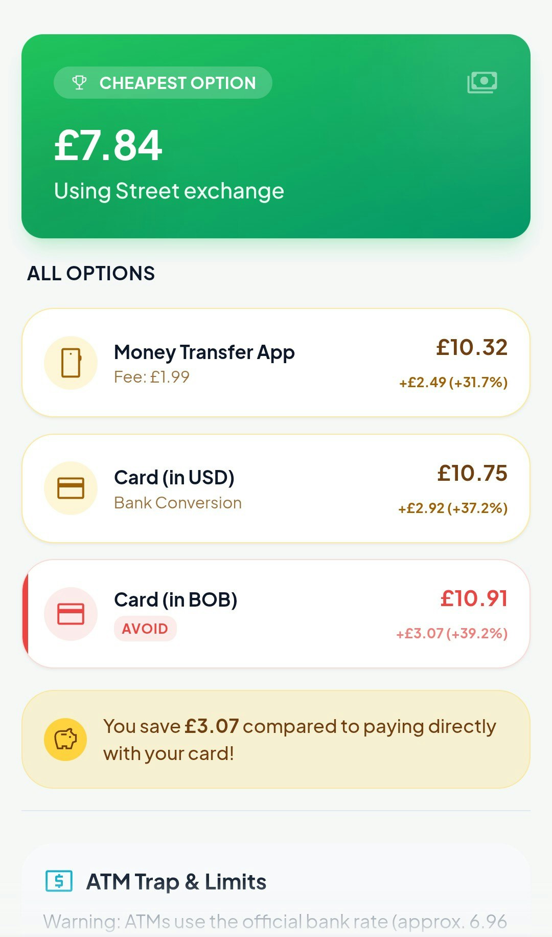 Bolivia Travel Money Calculator - Main product screenshot demonstrating key features and user interface