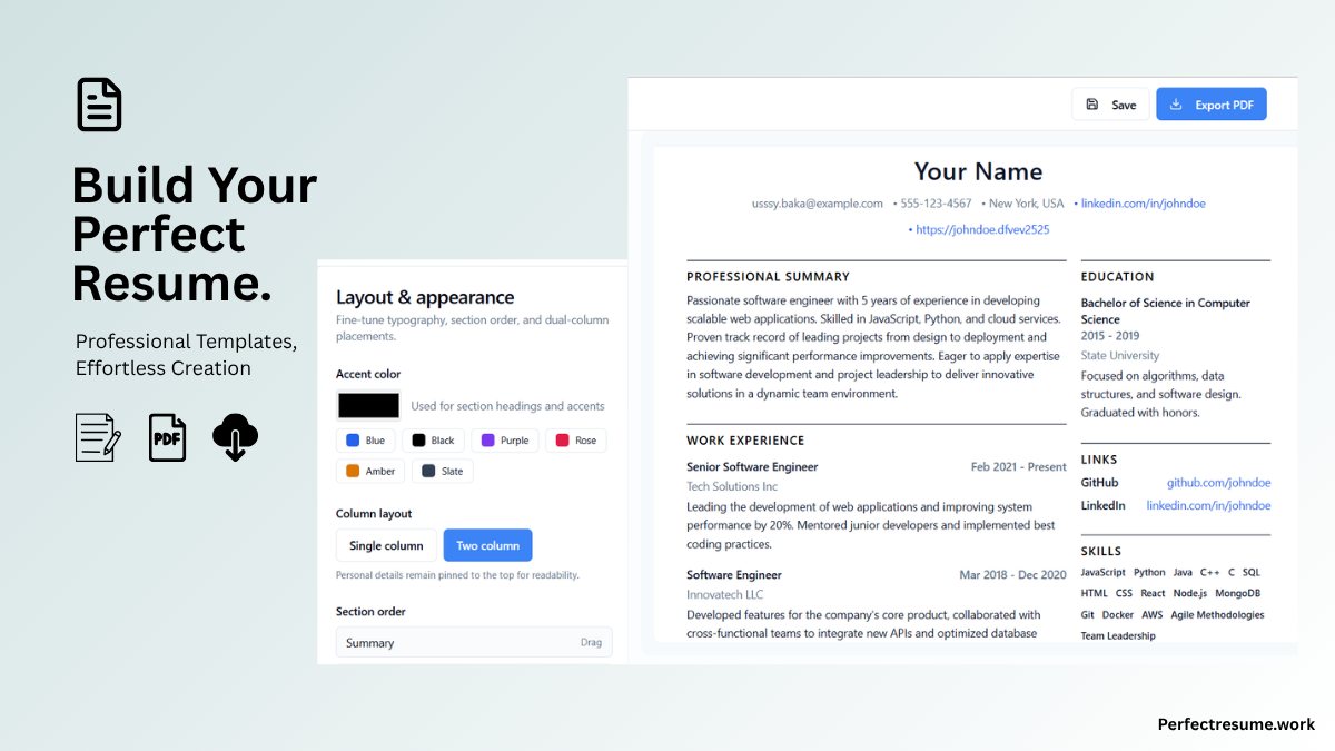 Perfect Resume - Main product screenshot demonstrating key features and user interface