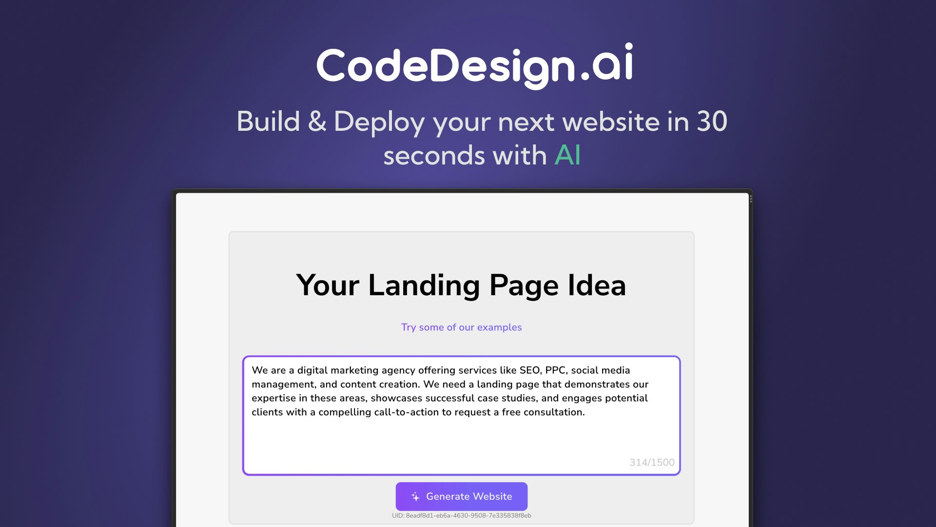 CodeDesign.ai - AI के साथ 30 सेकंड में अपनी अगली वेबसाइट बनाएँ और लॉन्च करें मीडिया 2