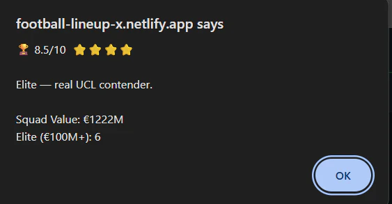 Lineup Builder with Rate My Team feature screenshot 1