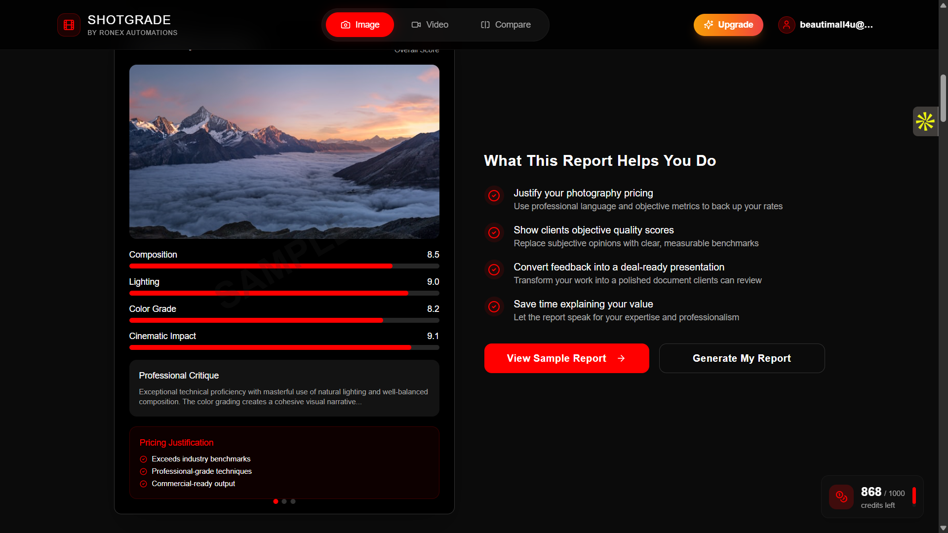 ShotGrade - Screenshot 3 showing product features and functionality