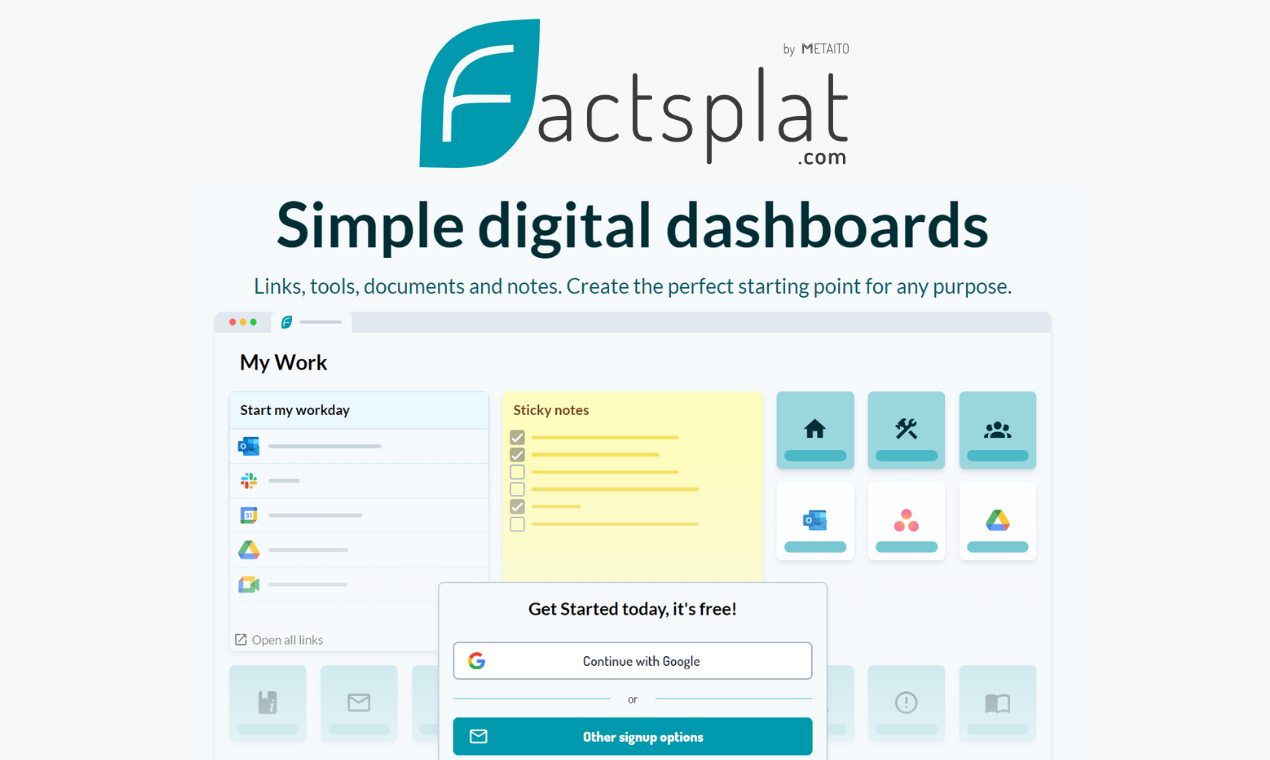 Factsplat - Bağlantılar, Araçlar ve Dokümanlar için Bağlı Gösterge Tabloları medya 2