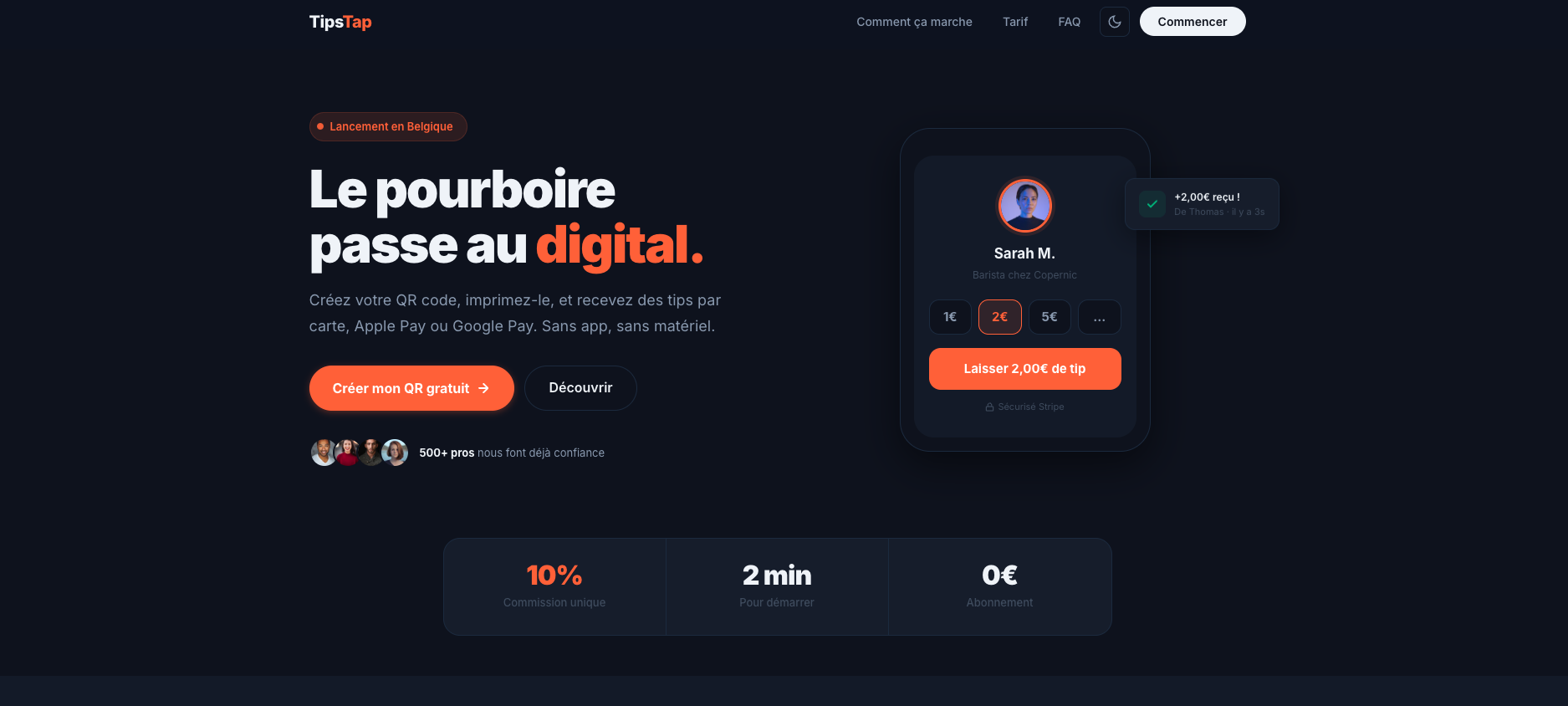 TipsTap — Pourboire digital par QR code gallery image