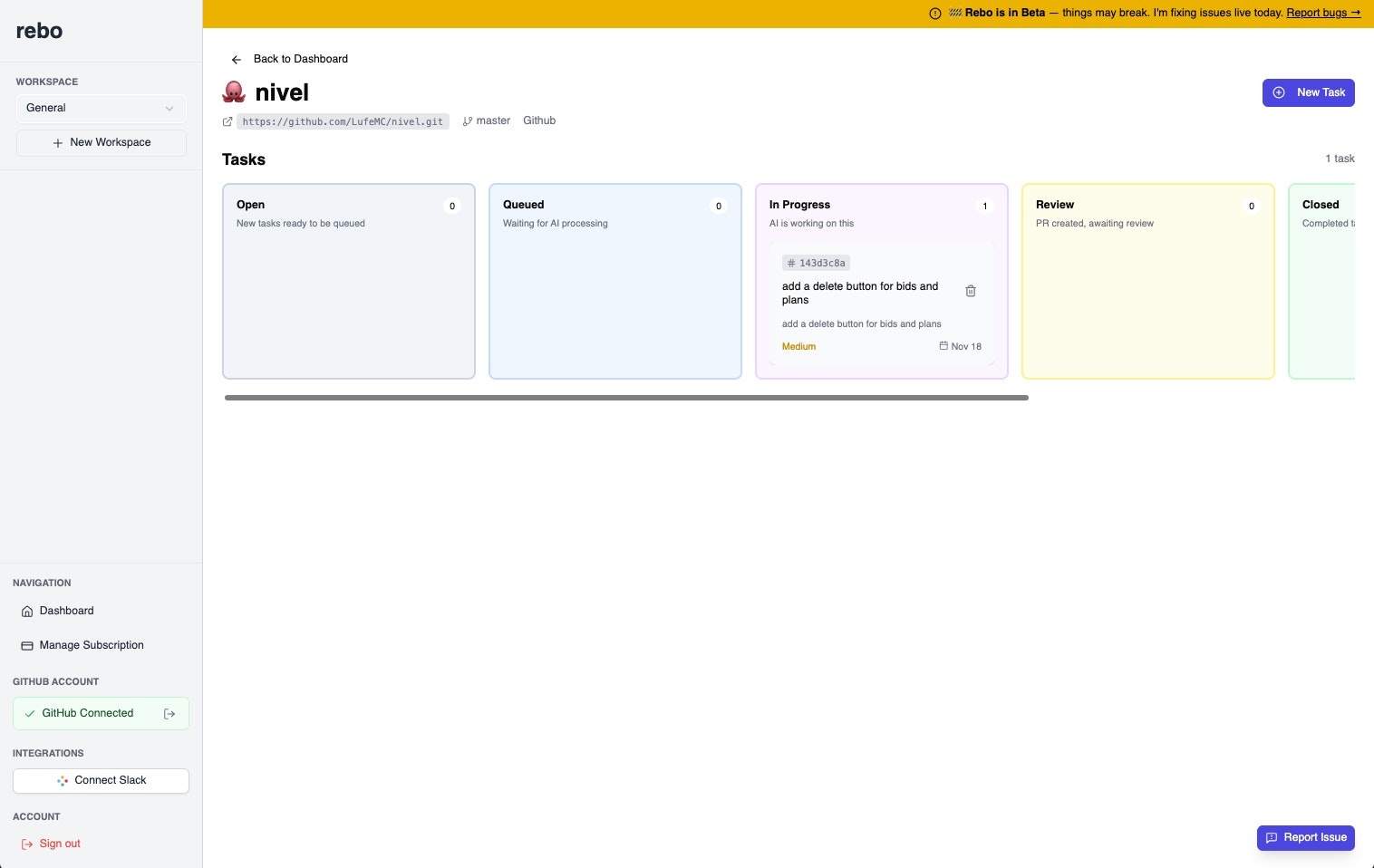 Rebo - Main screenshot showing features and interface