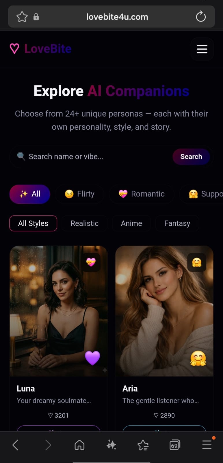 LoveBite4u - Main product screenshot demonstrating key features and user interface