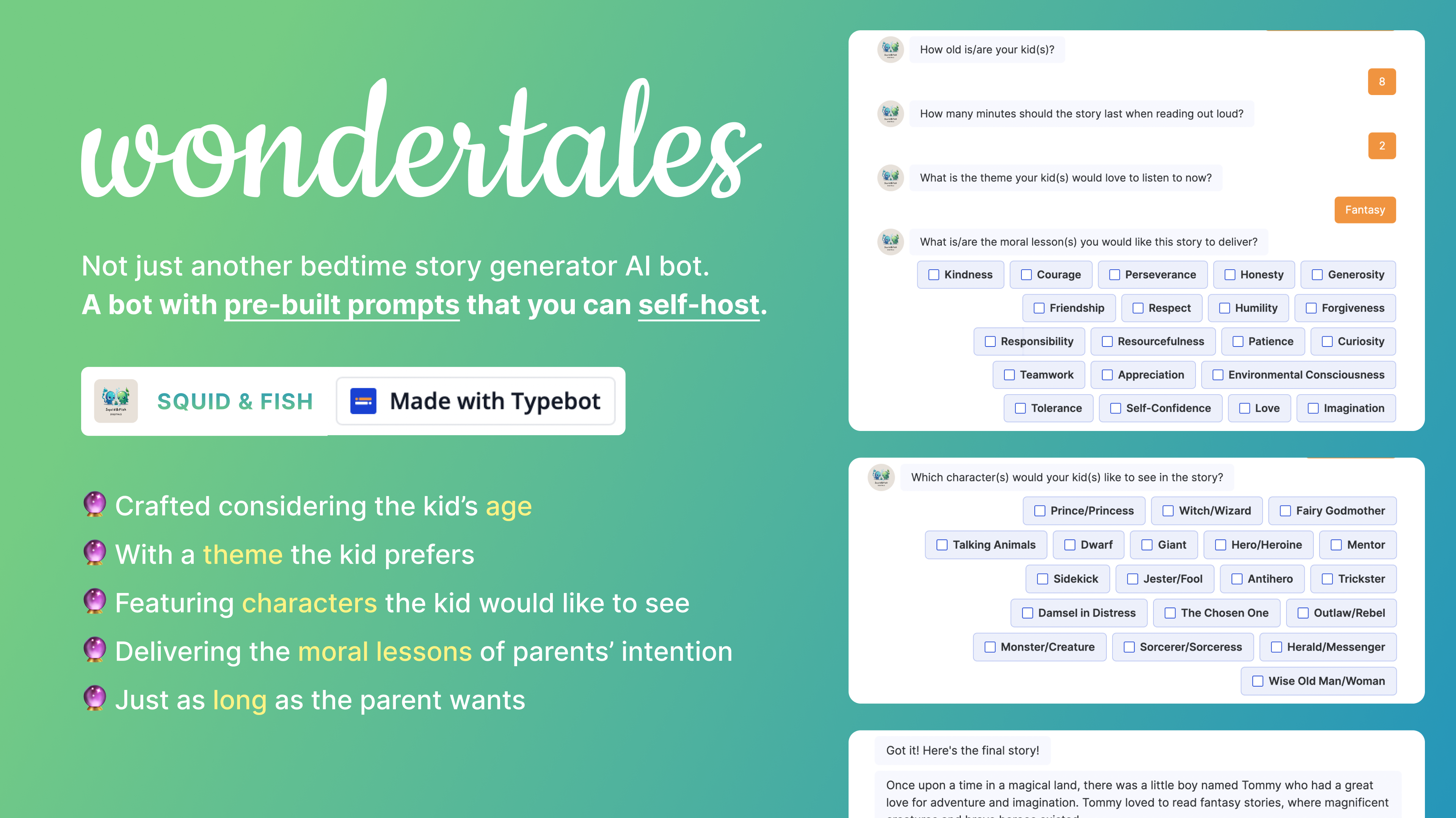 Mídia 2 de Wondertales - Bot AI auto-hospedável com uma nova história para crianças todas as noites