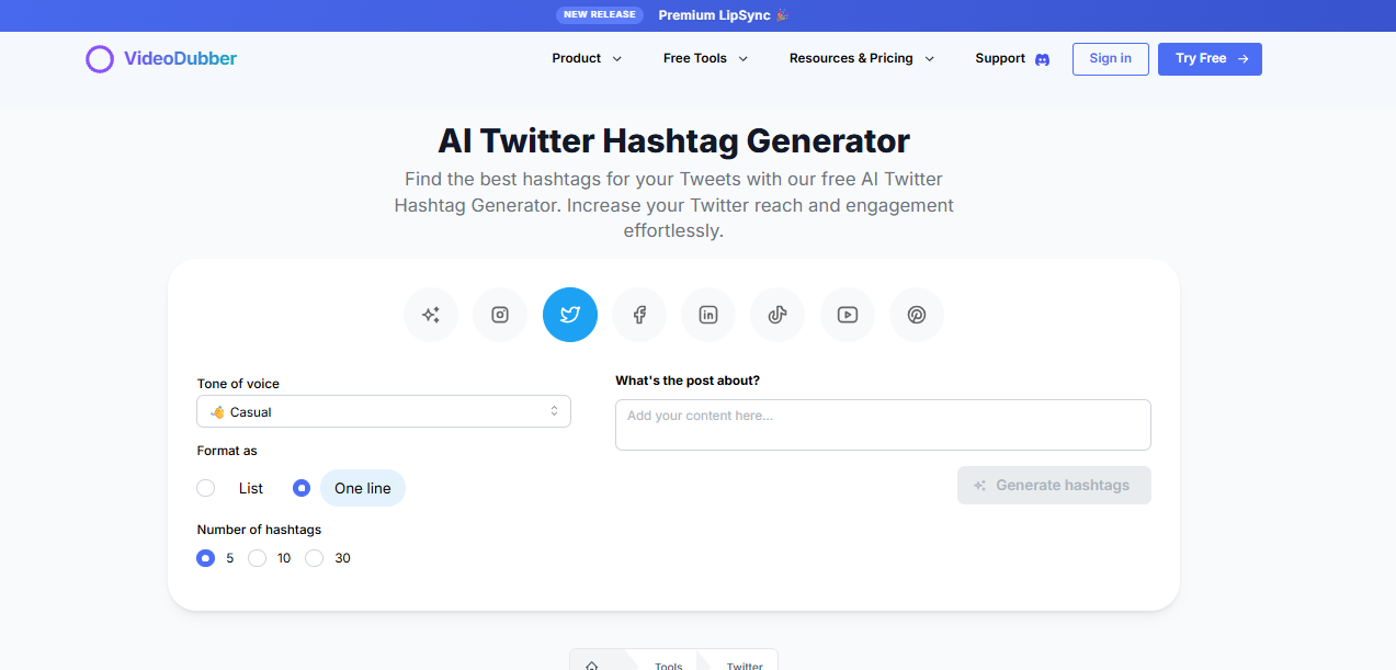 Mídia 2 de Gerador de hashtag do Twitter - Ferramenta grátis para o Twitter