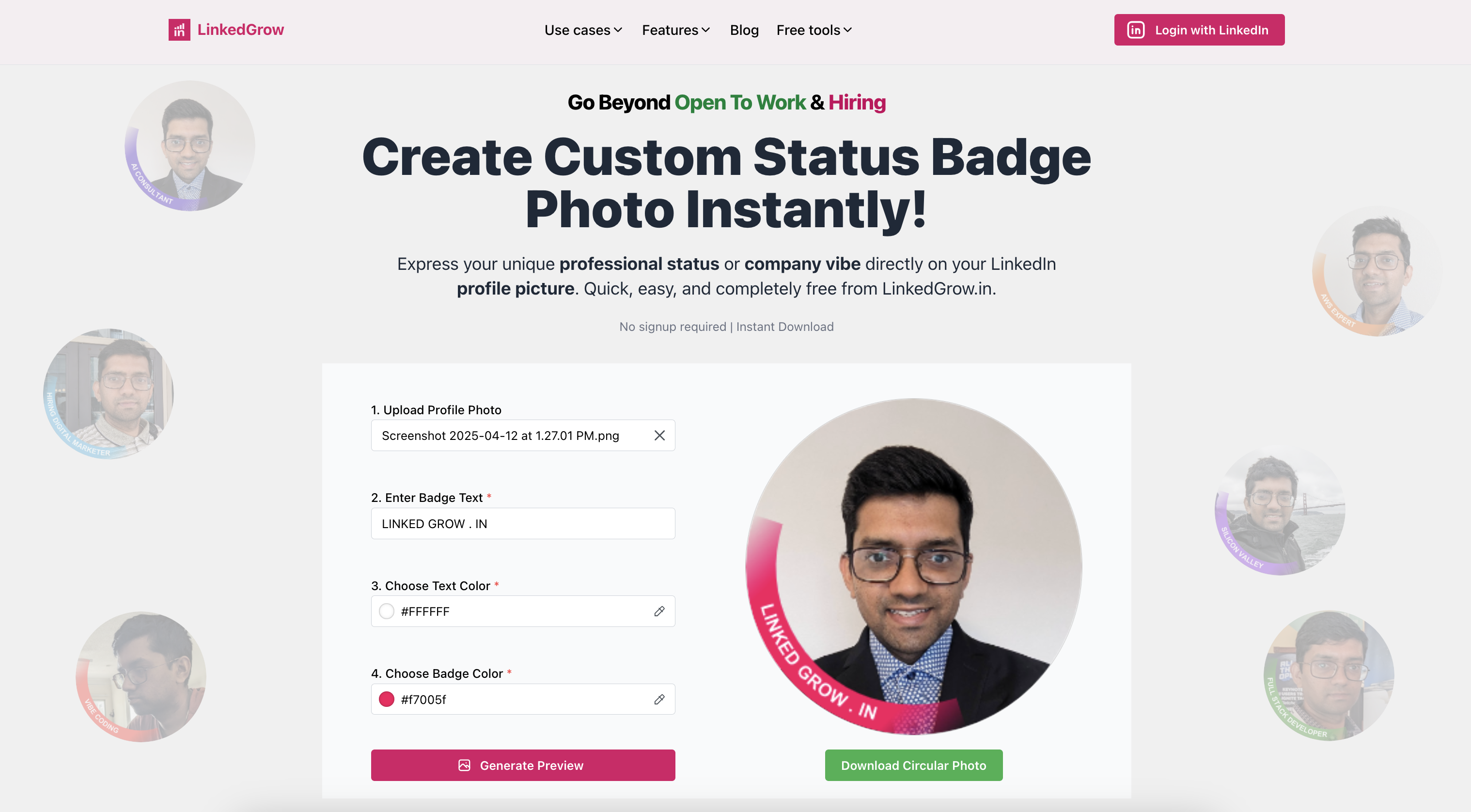 Media LinkedIn Hồ sơ Photo Badge Trình tạo - Tạo huy hiệu trạng thái ảnh LinkedIn tùy chỉnh của bạn ngay lập tức! 3