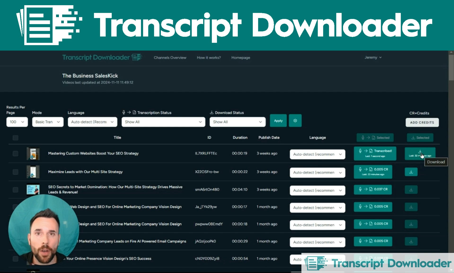 YouTube Transcript Downloader - YouTube Transcript Generator.Laden Sie Transkripte in loser Schüttung herunter Medien 2