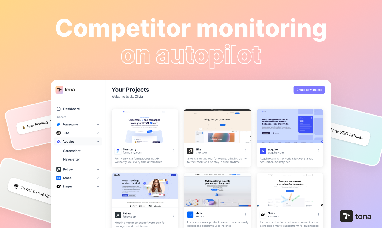 startuptile tona-The fast & easy way to monitor all your competitors actions