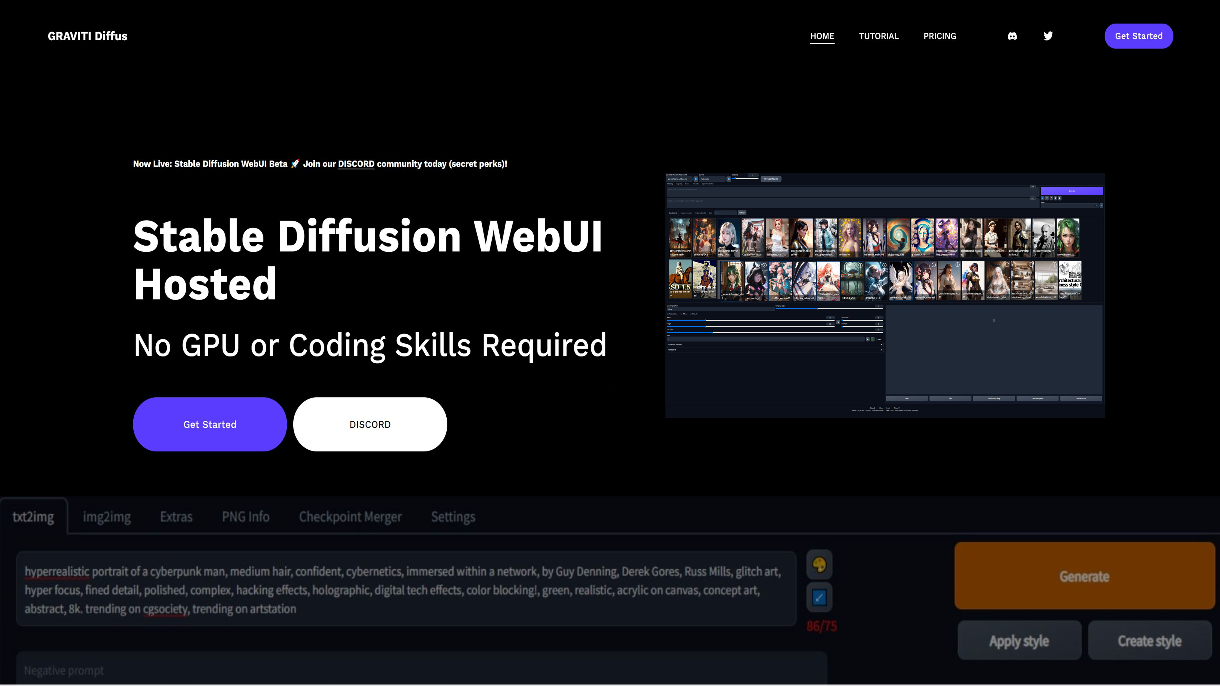 startuptile Diffus-Stable Diffusion Webui hosted start to create effortlessly