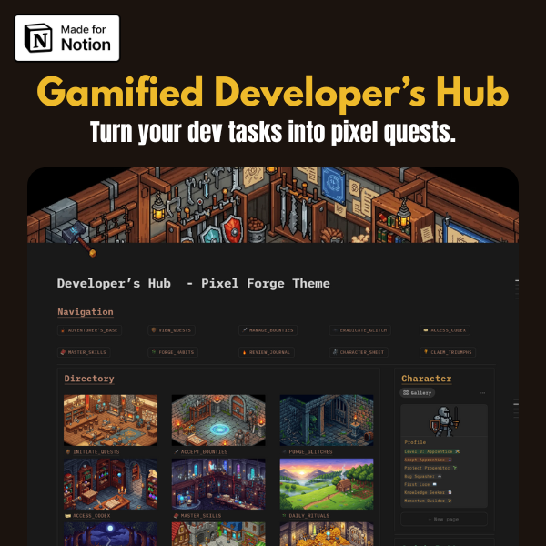 Gamified Notion Developer's Hub - Product Hunt launch logo and brand identity