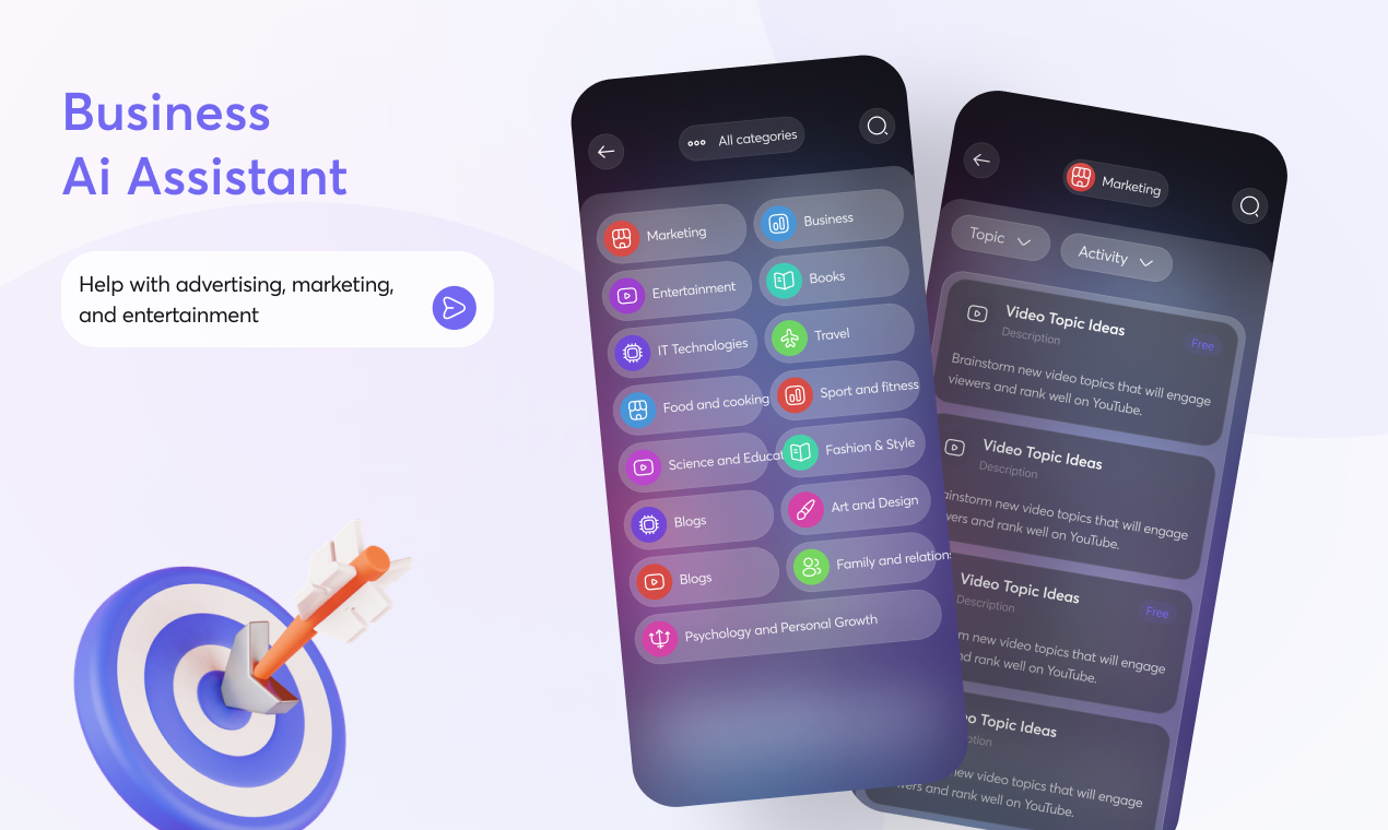 Media Trò chuyện với lời nhắc, phong cách & lịch sử - Trợ lý AI hỗ trợ 30 ngôn ngữ - Chủ đề Light & Dark 3