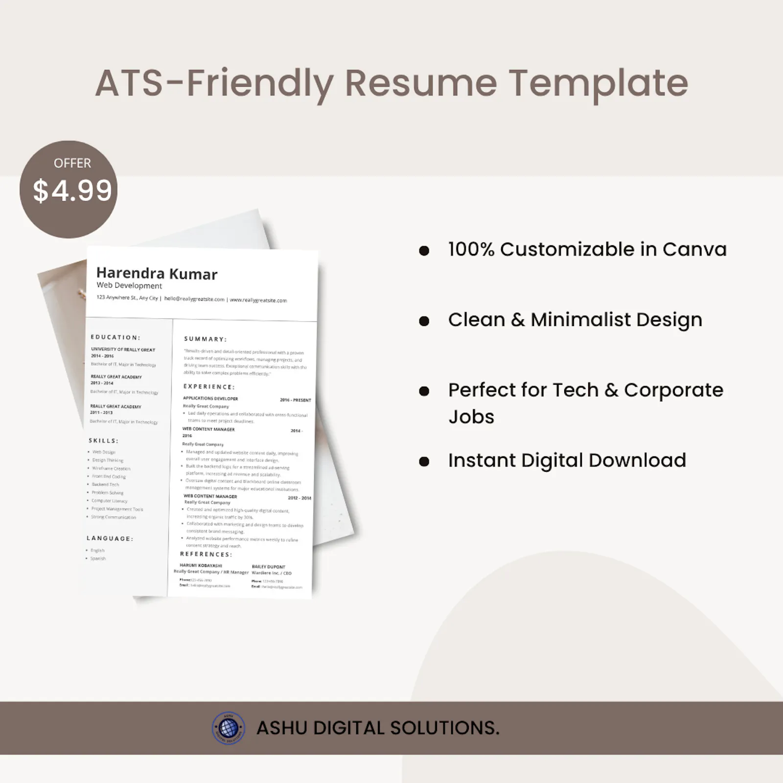 Minimalist ATS Resume Template screenshot 1