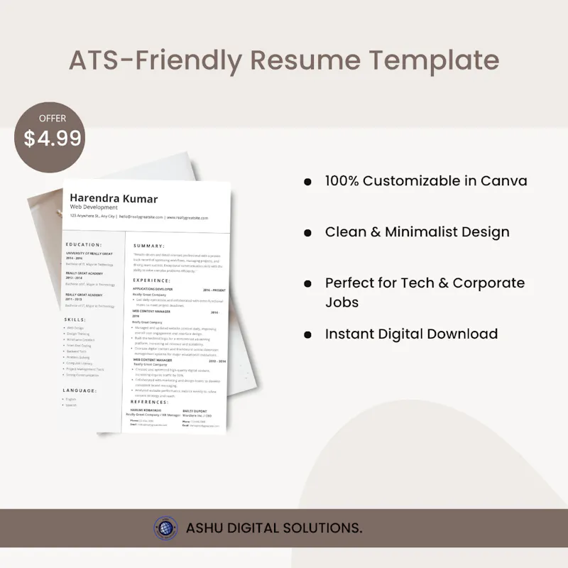 Minimalist ATS Resume Template screenshot 1