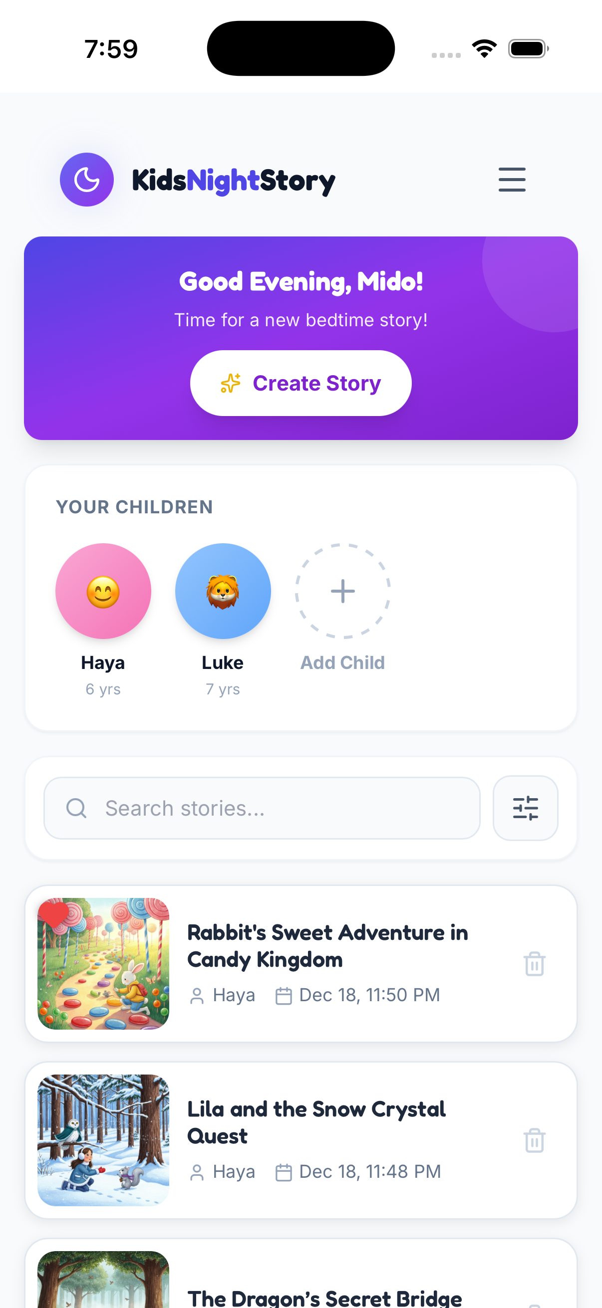 Kids Night Story - Screenshot 5 showing product features and functionality