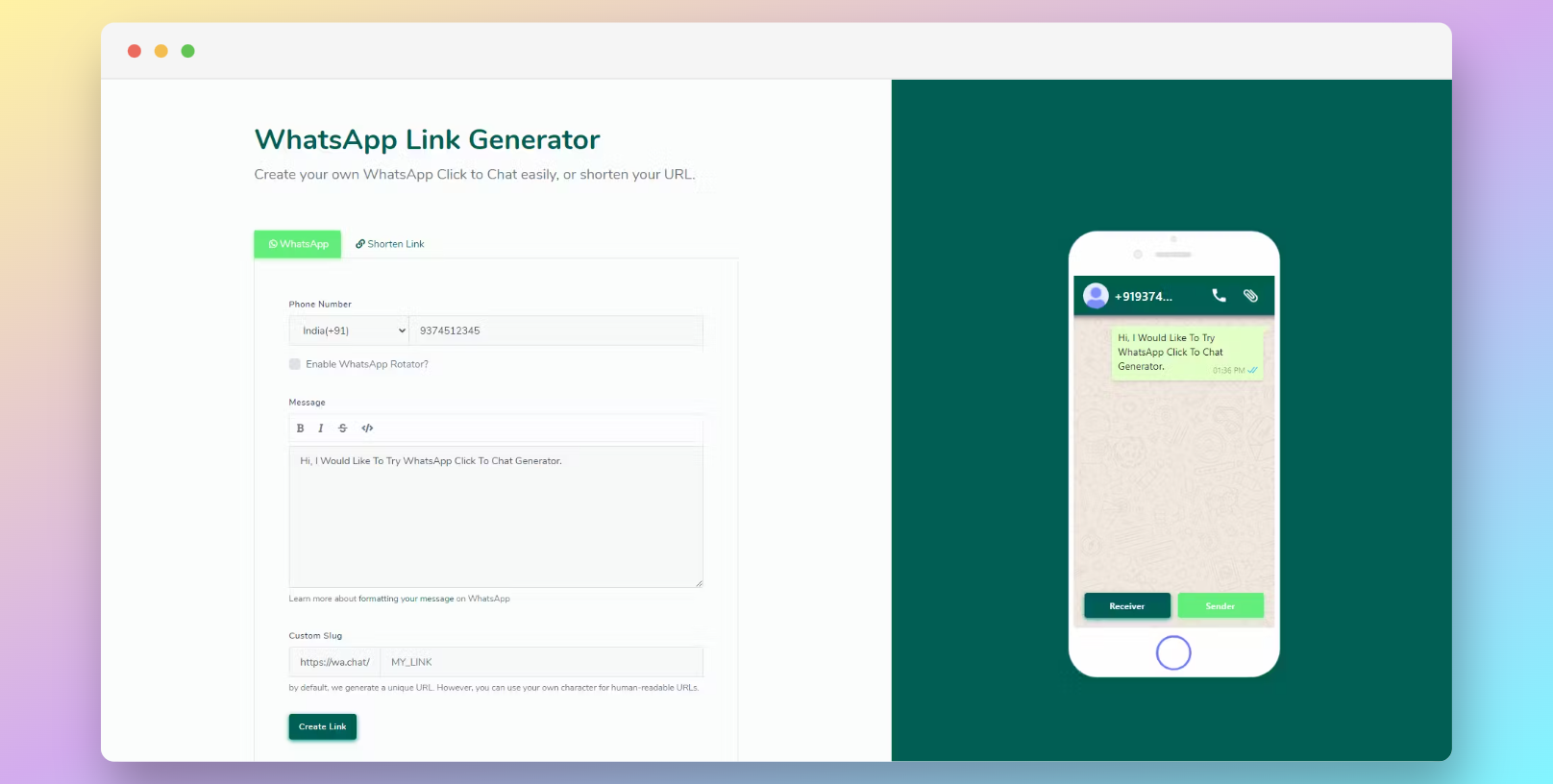 Generatore di collegamenti WhatsApp gratuiti e rotatore media 1