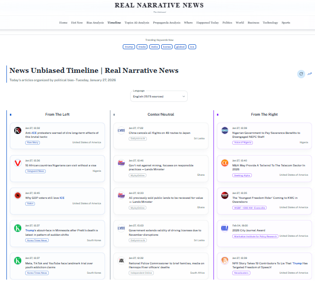 Real Narrative News - Screenshot 2 showing product features and functionality