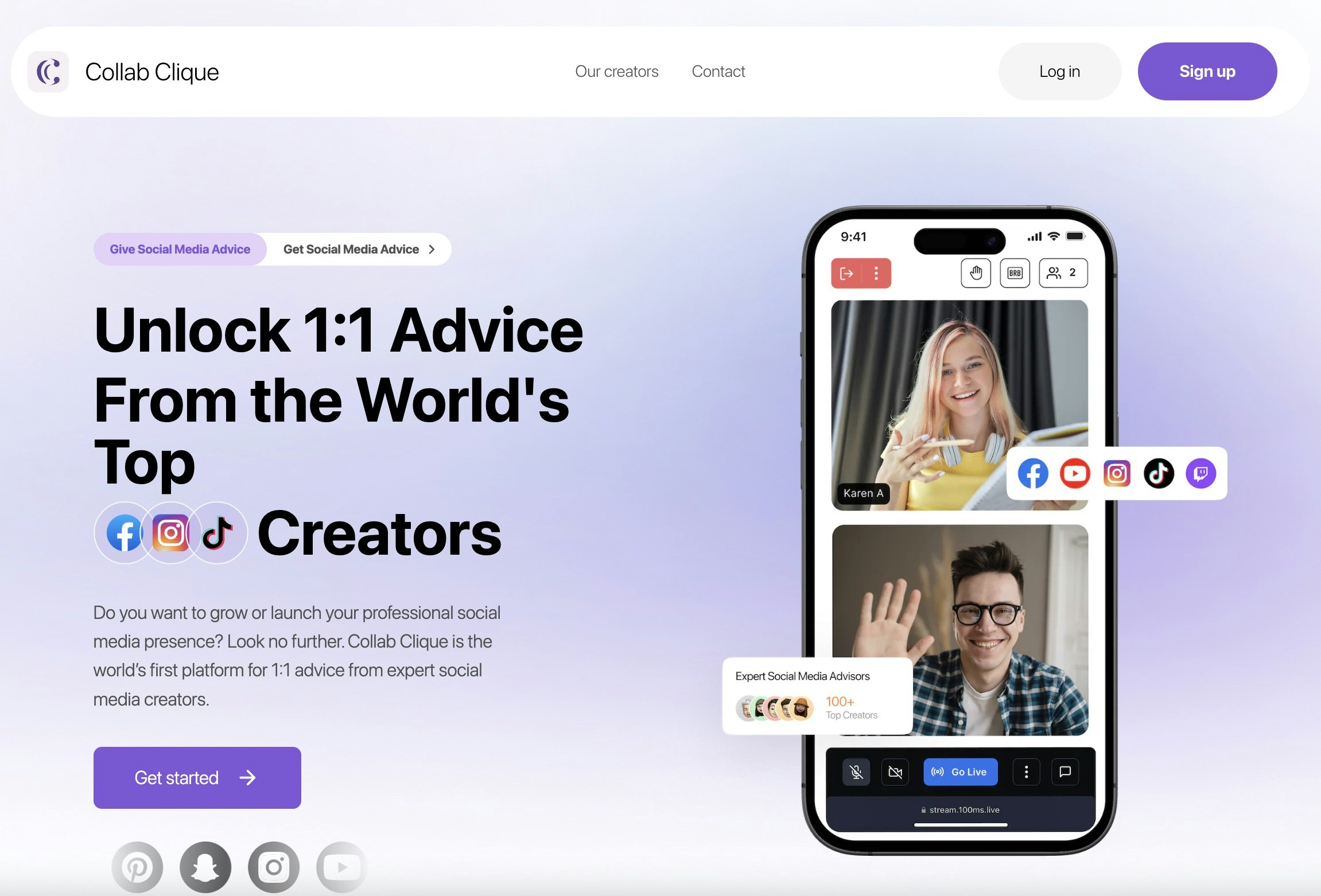 Media Collab Clique - Platform untuk 1: 1 nasihat daripada pencipta media sosial pakar 1